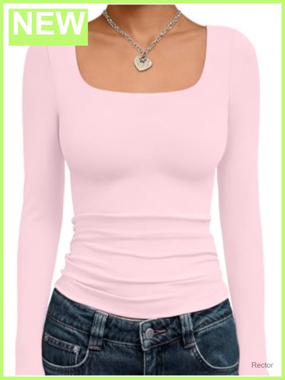Women's Square Neck Long Sleeve Slim Fit Body-Hugging Tee Double Lined Top